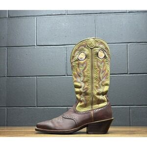 Twisted X Buckaroo Women's Lime Green Brown Leather Midcalf Western Boots 9.5 B